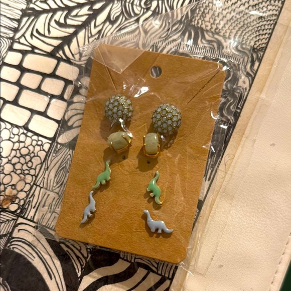 Dinosaur Drop Earrings with Rhinestones - Picture 1 of 1